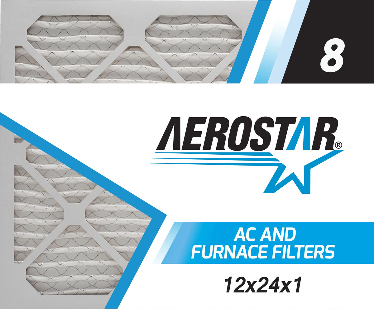 Furnace AC Filter, Pleated Air Air 2 Filter, MERV 8 Pack Aerostar 12x24x1