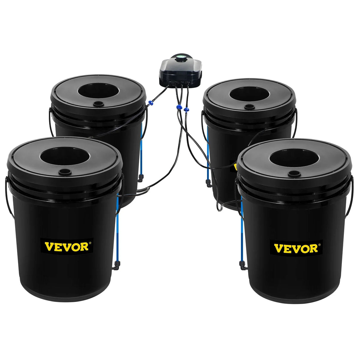 Leafy Vegetables with VEVOR Indicator DWC Kit, for Air Grow System Stone liquid 5-Gallon, Hydroponic 4-Bucket & Level Pump, Indoor/exterior