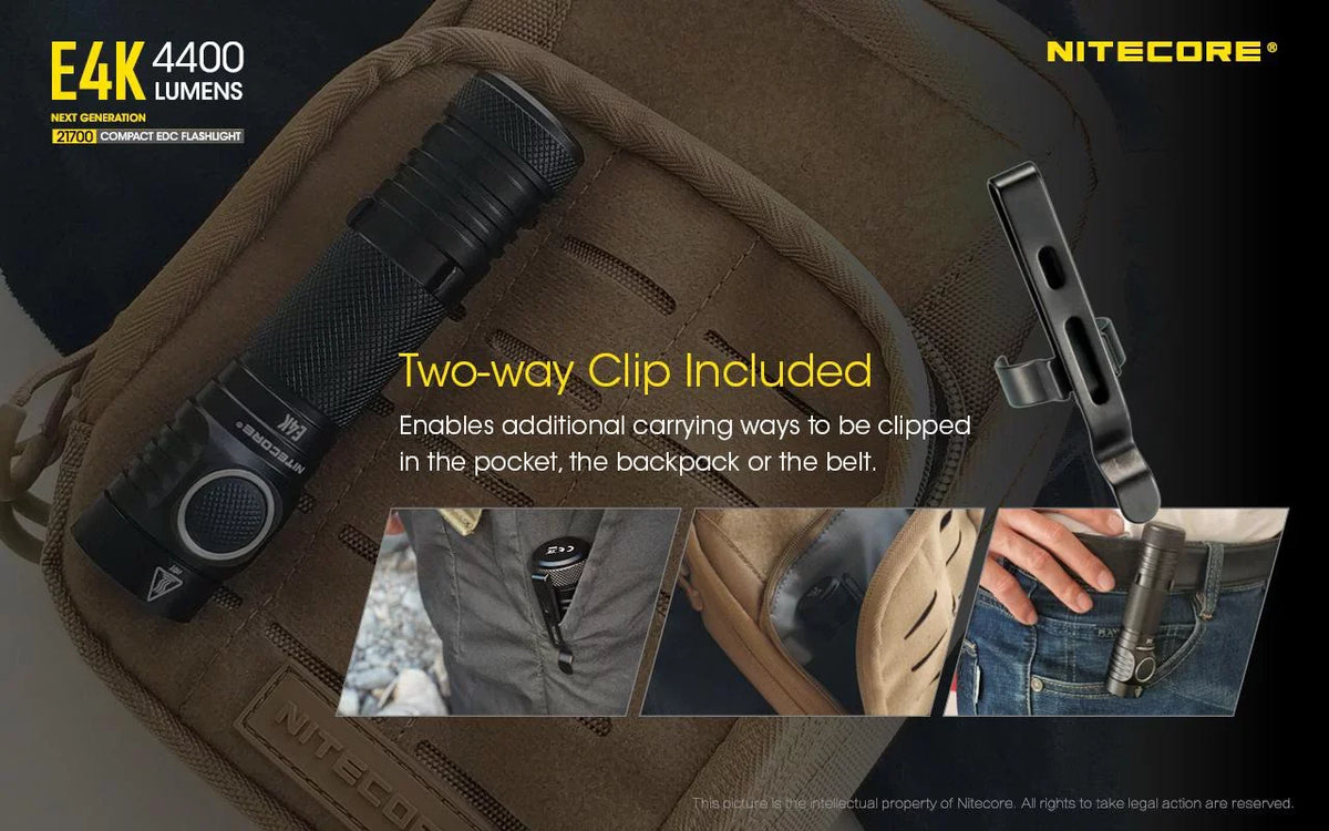 Battery NITECORE Flashlight Li-ion 21700 E4K NITECORE -1x Mount Rechargeable Included w/Offset Combo:
