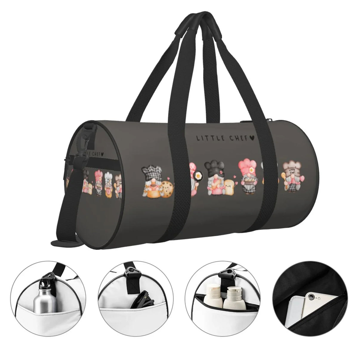 Baker and Bag Gym Large Travel Sports with Pocket Coaee Compartment Bag Cylinder Capacity Gnome Bag Luggage Waterproof