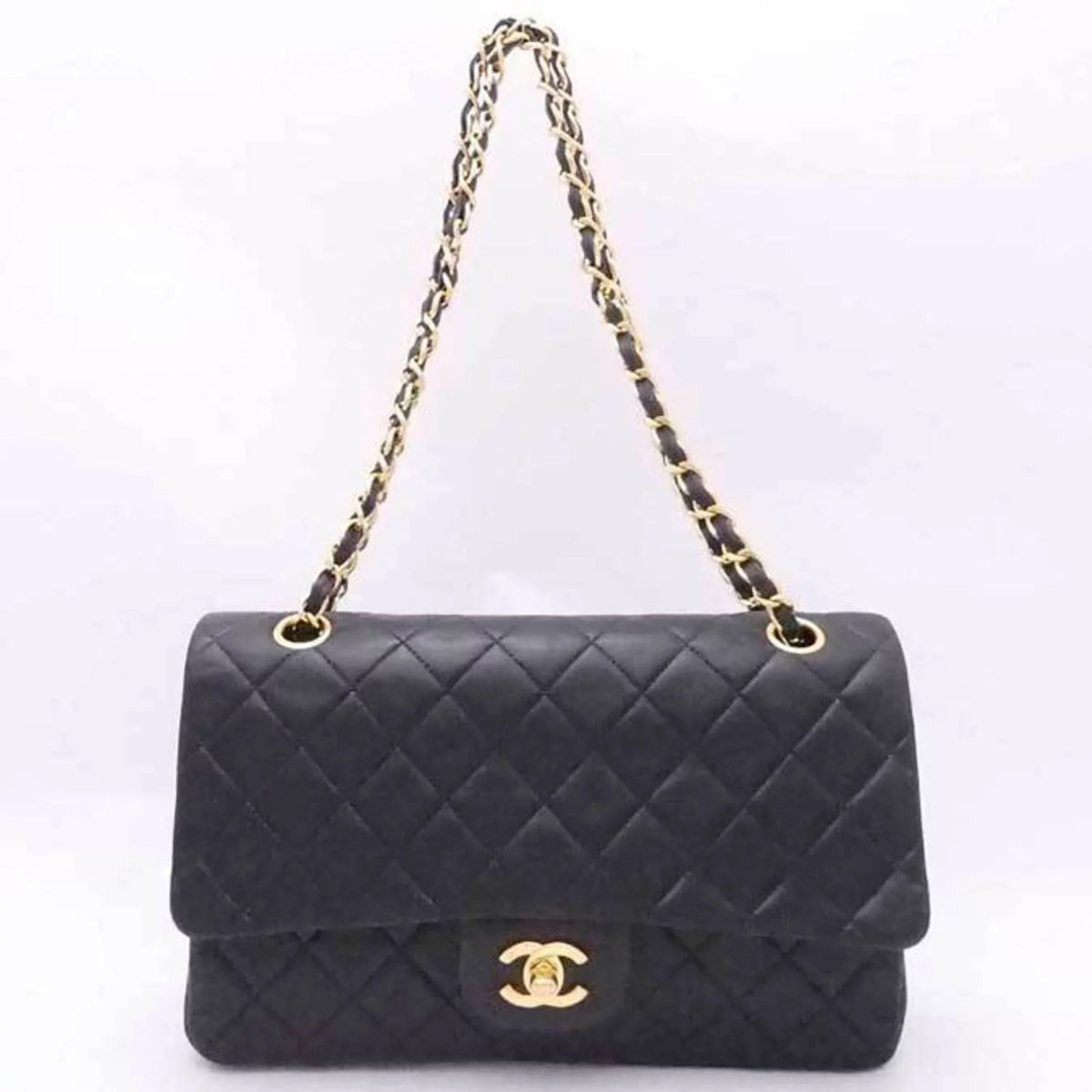 shoulder gold black double leather flap (Good) bag matelasse Pre-Owned ladies
