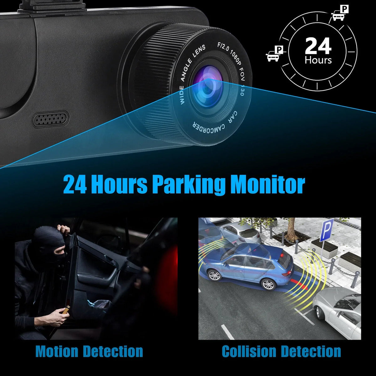 Lens HD Car Front/Rear/Inside 1080P 2" Dash Camera Video G-sensor Recorder Dual