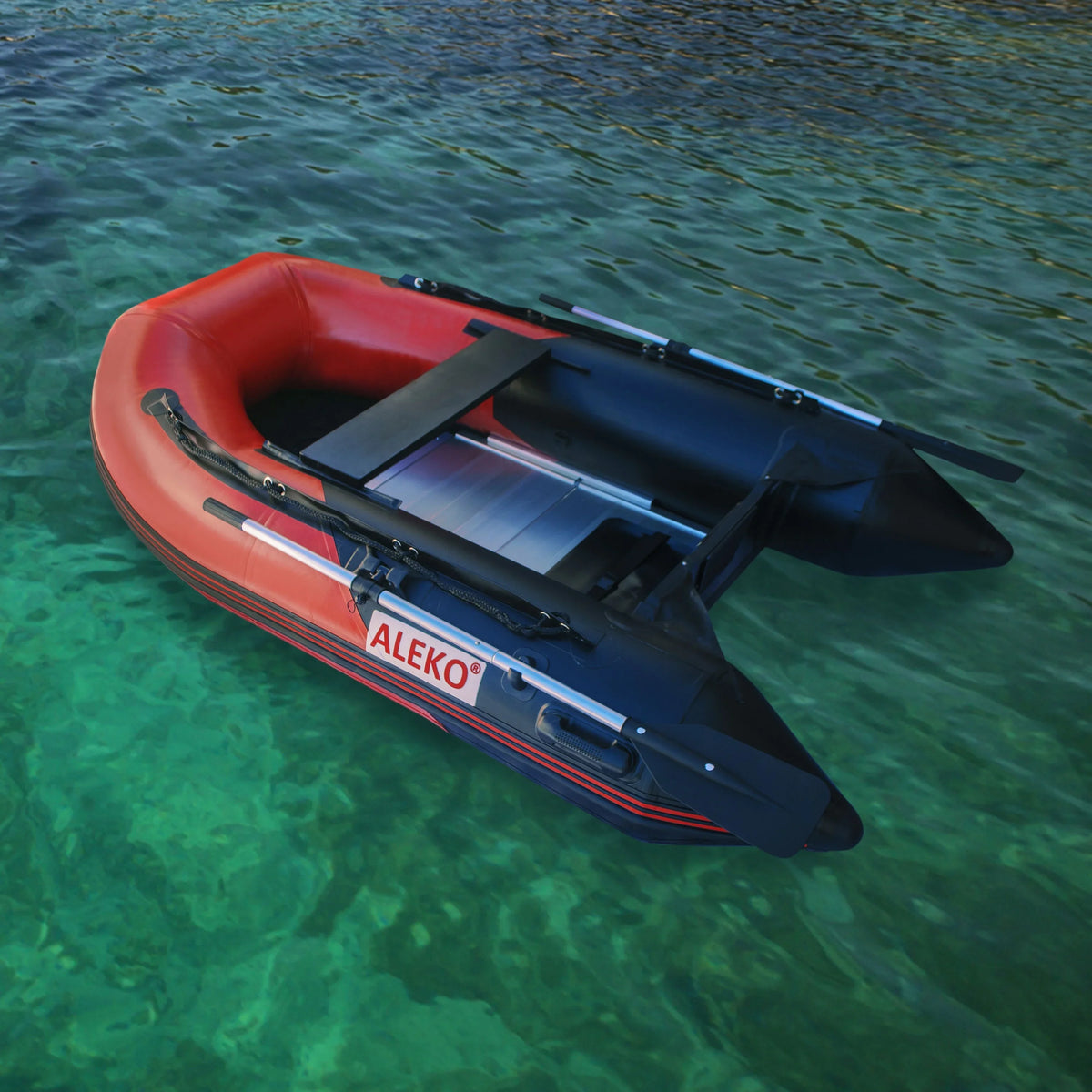 Person 8.4 - ALEKO Red feet Floor BT250RBK with Black Boat Aluminum Inflatable and 3
