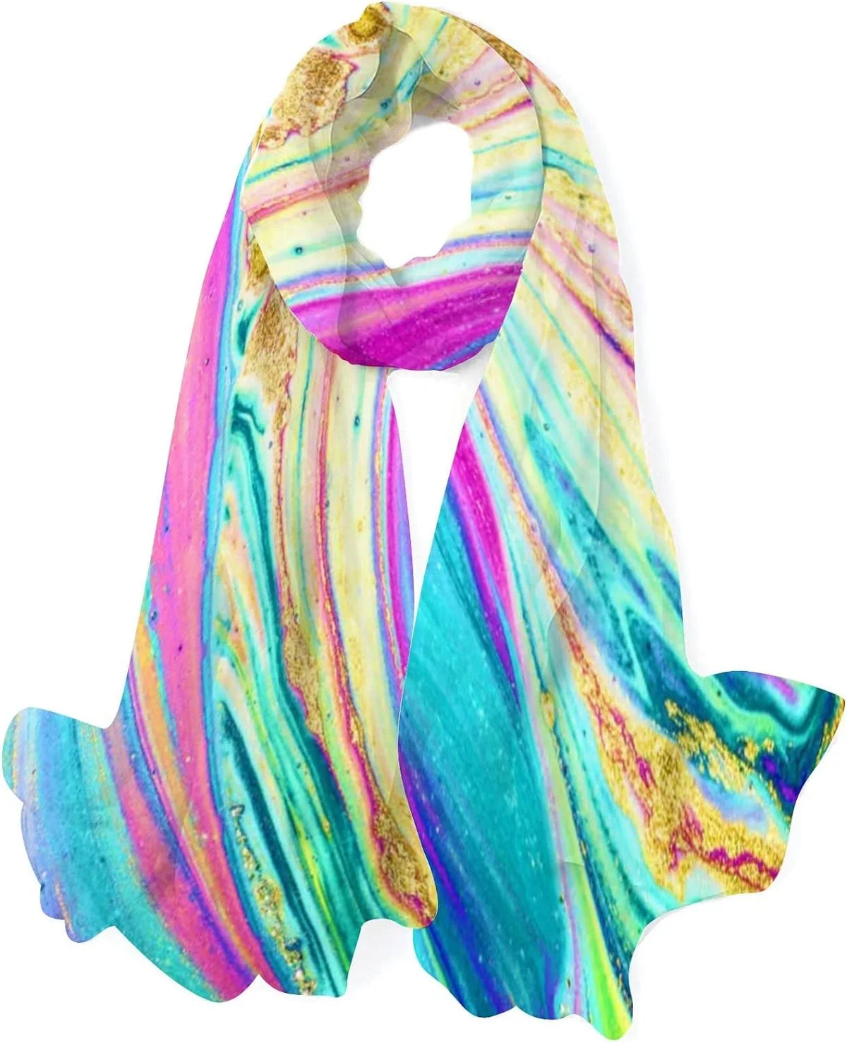 Silk Girls Shawl Watercolor Marble Neck Hyjoy Scarf Long for Scarves Wrap Art Lightweight Women