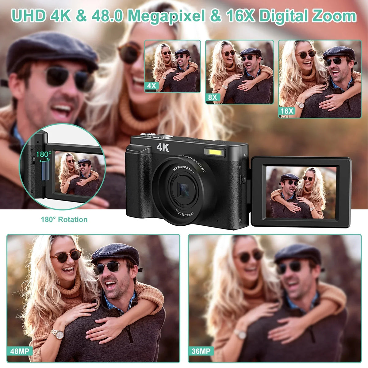 with 4K Digital Photography for YouTube 32GB Autofocus Camera 16X for Digital Camera 48MP Vlogging Cameras Zoom Video Card