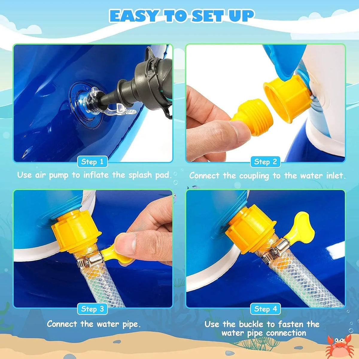 Swimming Kid Pool, Pool Dolphin With Blow Swimming Up Toddler Blue Pool, Sprinklers, exterior Inflatable toys,