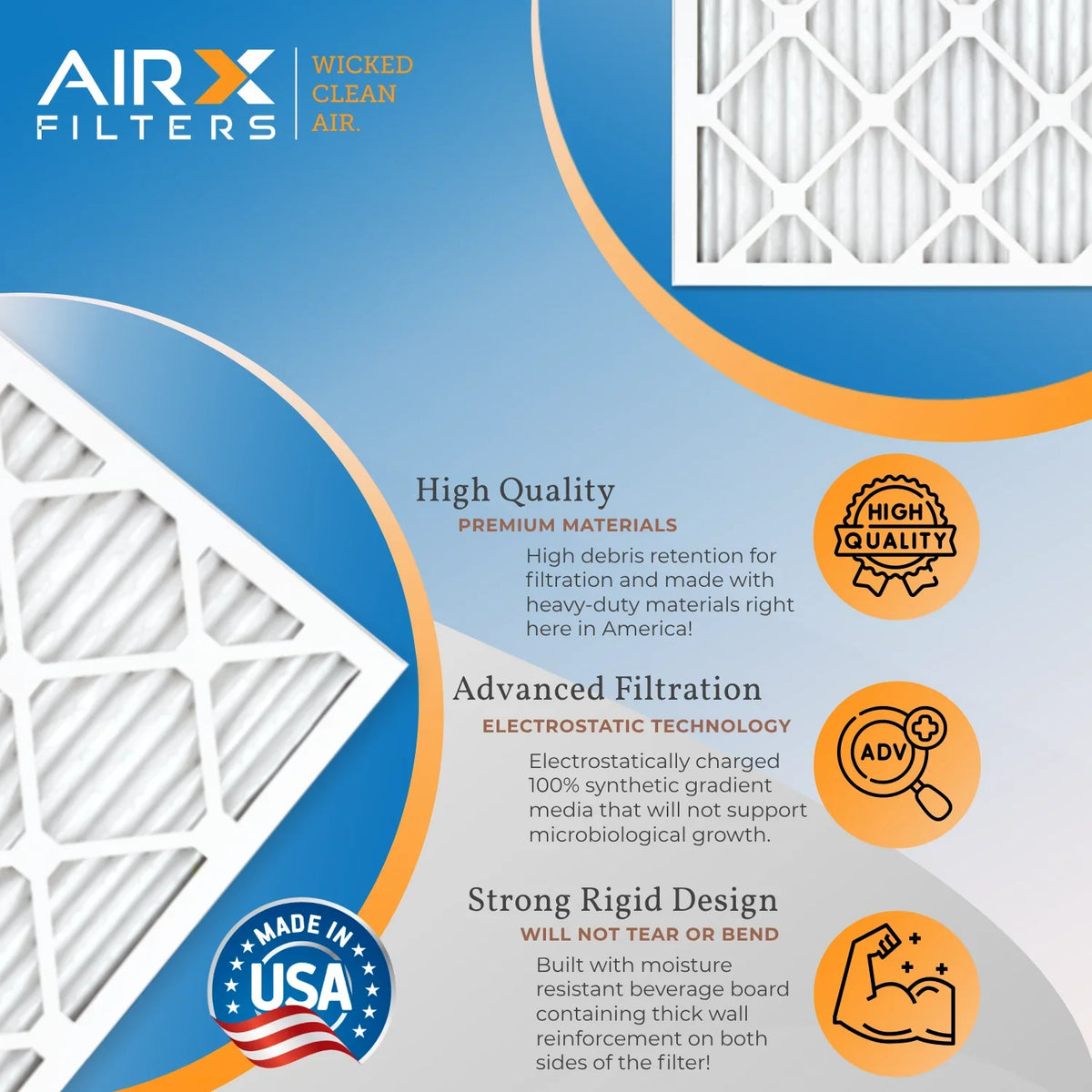 WICKED 14x25x1 of High MPR MERV USA Filters 7, CLEAN 1000, Made 12 Air Pack of FILTERS Comparable AIR. Rating, Efficiency Filters Furnace FPR Filter by Pack in to 11 12 1200, MPR Furnace AIRX