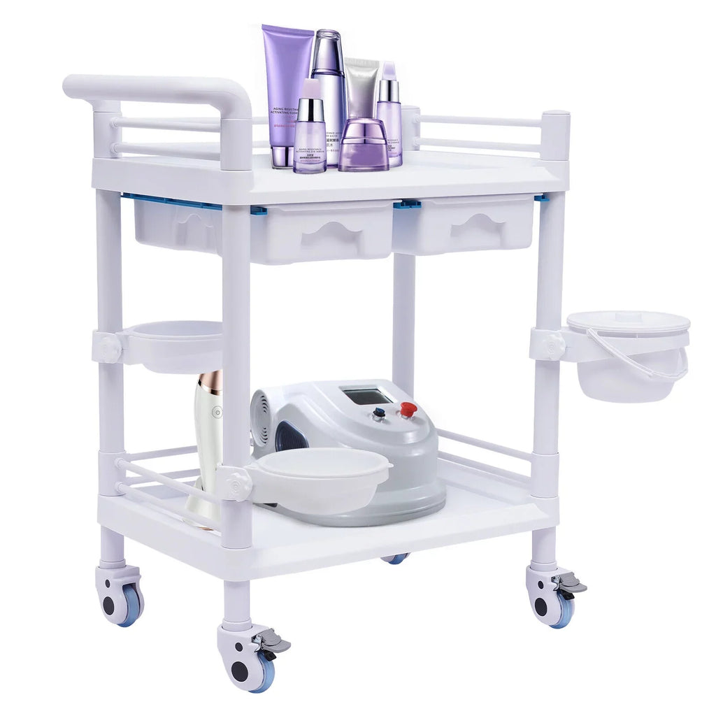 Duty Drawers Utility Rolling 2 Salon for 360°Rotate Trolley Dirt Cart Spacious Medical Tier Miumaeov Hospital Heavy Beauty Clinic Medical Buckets Dental Trolley Wheels with