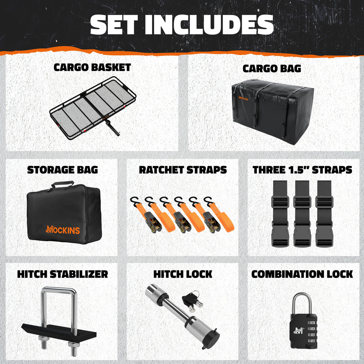 & 40 Mockins Arm Cap. Basket Foldable Carrier Cargo Trailer CF XXL 500lbs 70"x30"x6" Bag Hitch | Mount Hitch with Hitch
